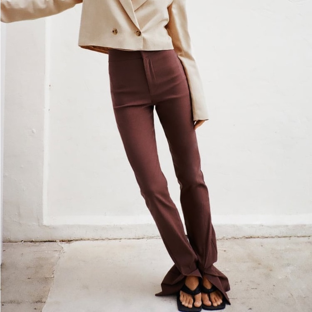 Zara Full Length Slit Leggings Chocolate Brown